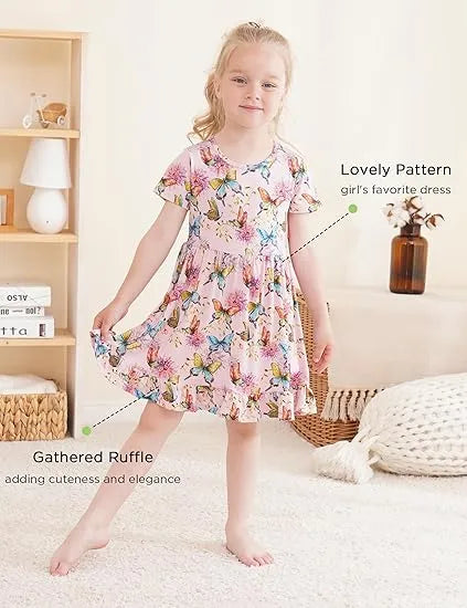 Custom Lovely Pattern Toddler Girls Short Sleeve Twirl Dress Vender