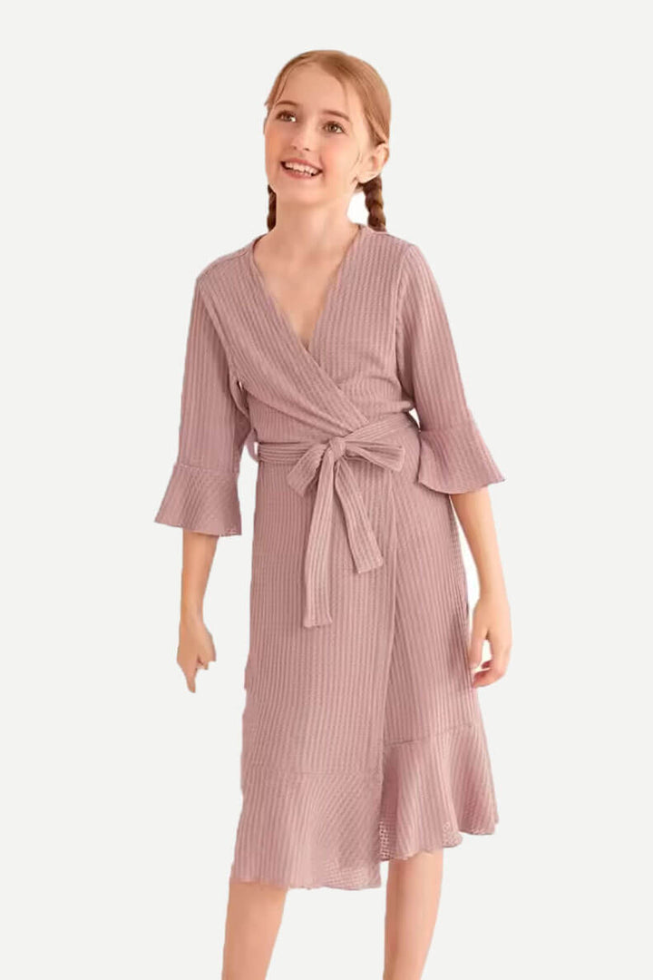 Children Sleepwear Wholesale Kids Robe Waffle Knit Ruffle Cotton Bath Robes