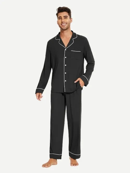 Wholesale Men's Bamboo Viscose Pajama Sets Long Sleeve Loungewear Pjs