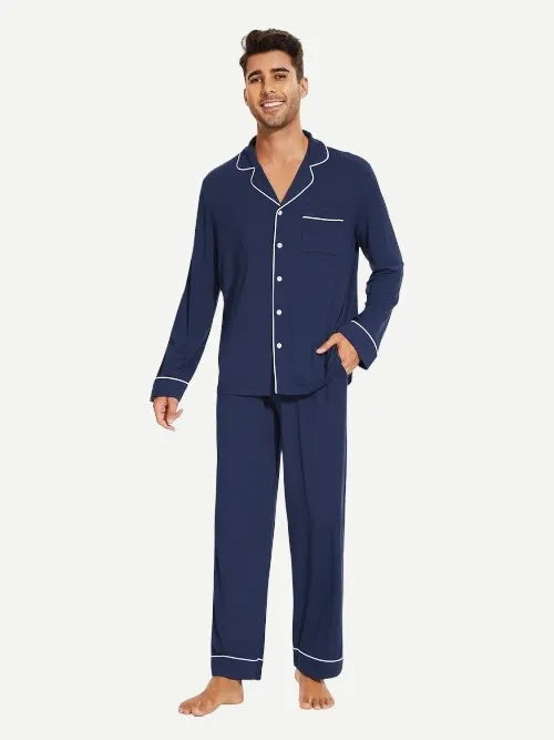 Wholesale Men's Bamboo Viscose Pajama Sets Long Sleeve Loungewear Pjs