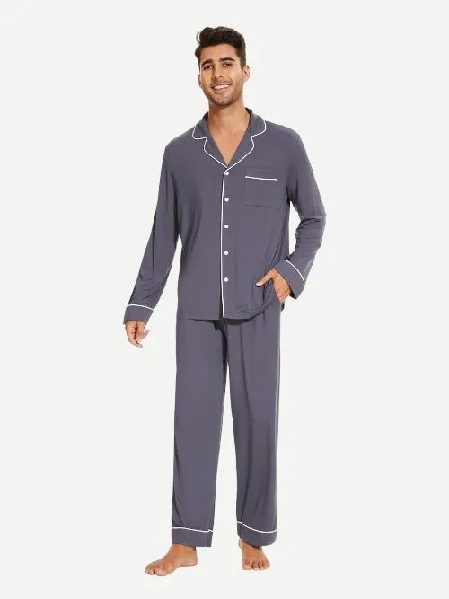Wholesale Men's Bamboo Viscose Pajama Sets Long Sleeve Loungewear Pjs