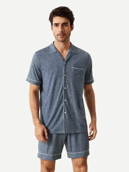 Summer Short Men Sleepwear Notch Collar Men's Bamboo Pajamas