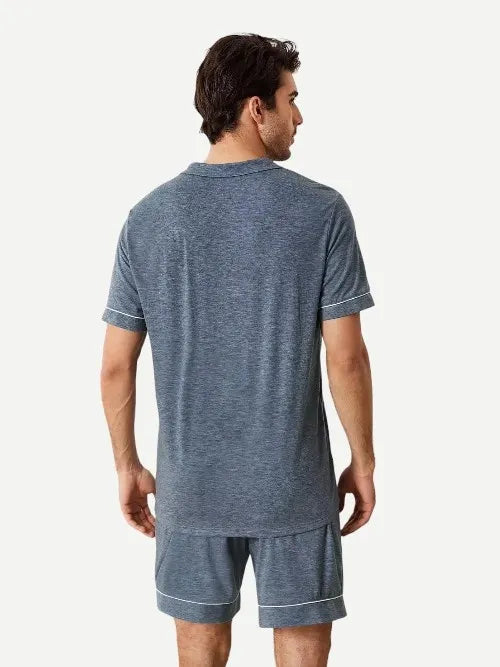 Summer Short Men Sleepwear Notch Collar Men's Bamboo Pajamas
