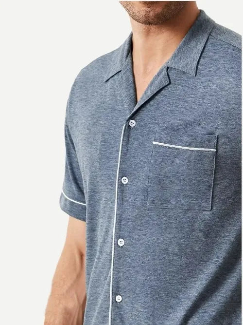 Summer Short Men Sleepwear Notch Collar Men's Bamboo Pajamas