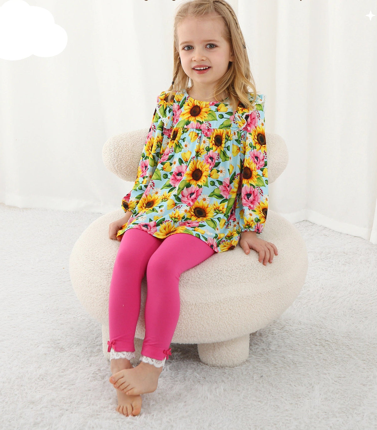 Girls Lace & Bow Trim Leggings