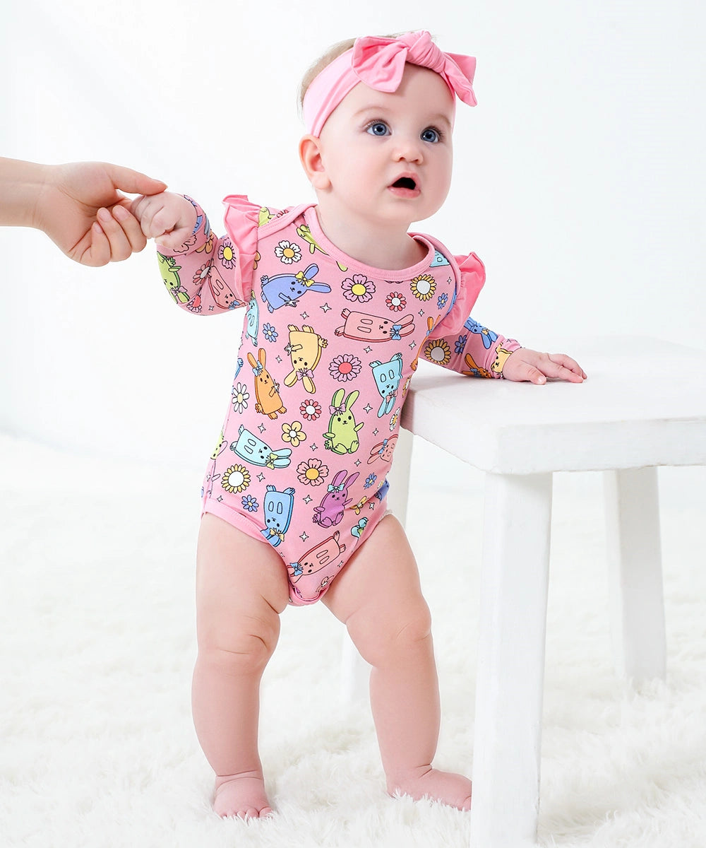Baby Ruffle Onesie Bow Headband Set