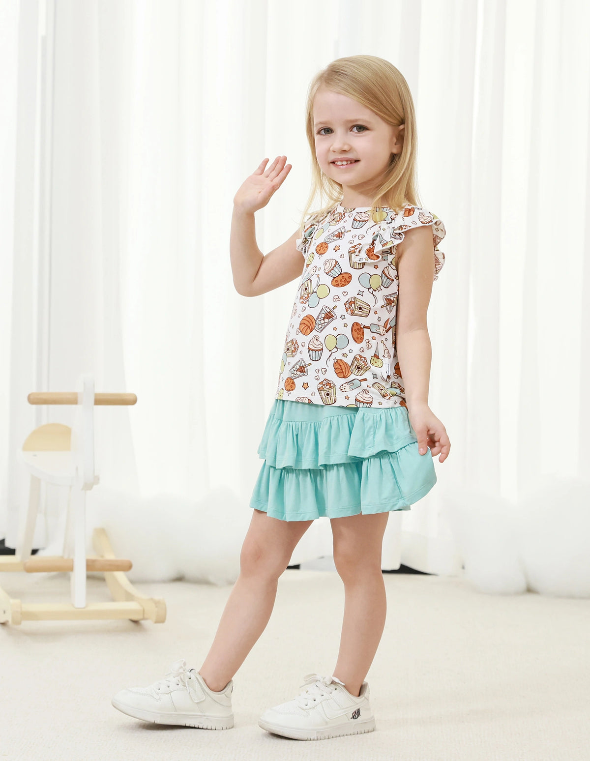 Ruffle Sleeve Top & Tiered Skirt Set