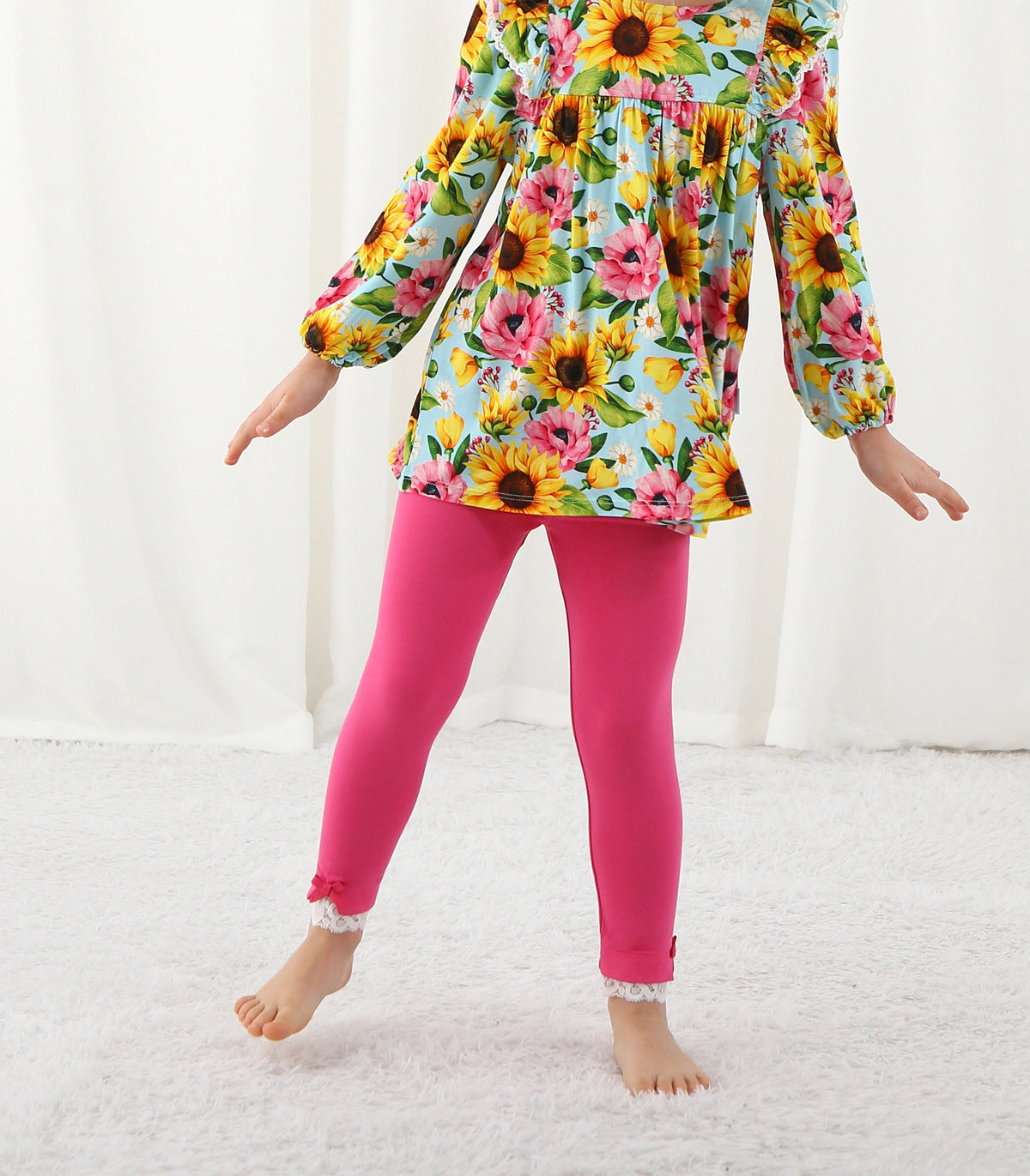 Girls Lace & Bow Trim Leggings