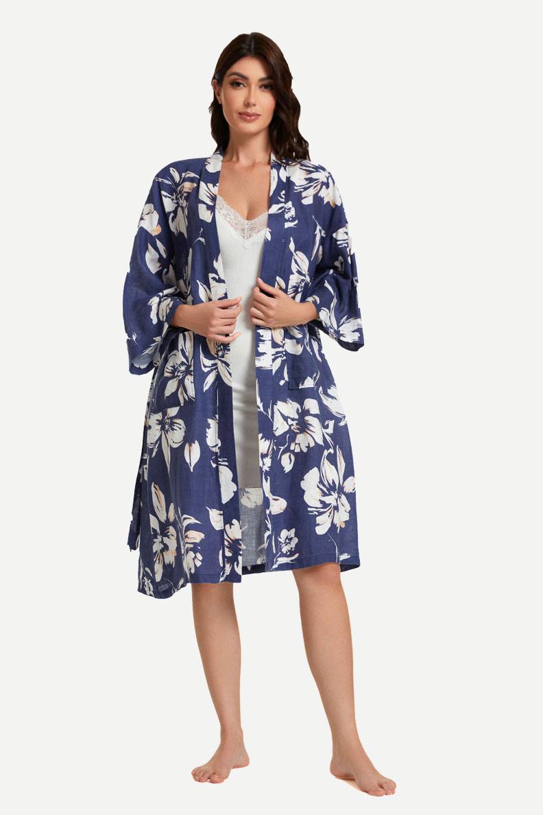 Custom Tie Kimono Woven Bathrobe Wholesale Manufacturer-2211820178