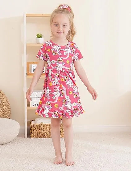 Toddler Girls Short Sleeve Summer Dress Bamboo Twirl Dress Wholesale