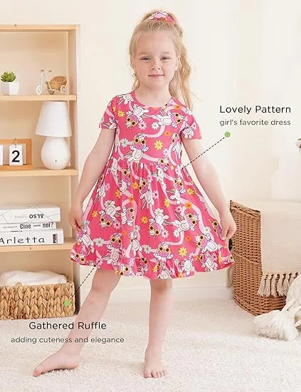 Toddler Girls Short Sleeve Summer Dress Bamboo Twirl Dress Wholesale