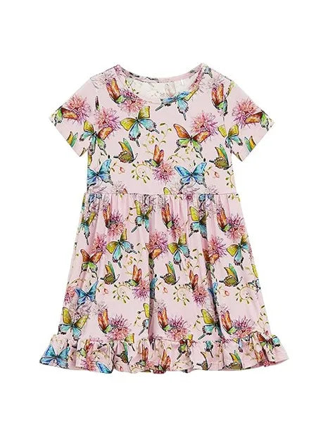 Custom Lovely Pattern Toddler Girls Short Sleeve Twirl Dress Vender