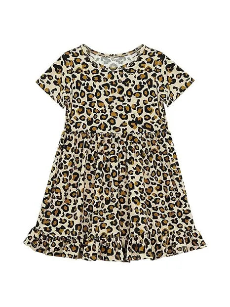 Cheetah Pattern Children's Short Sleeve Twirl Dress Wholesale