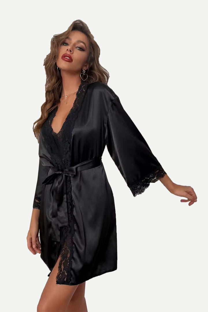 Wholesale Silk Women Lace Robe Two Pieces Bathrobes Manufacturer