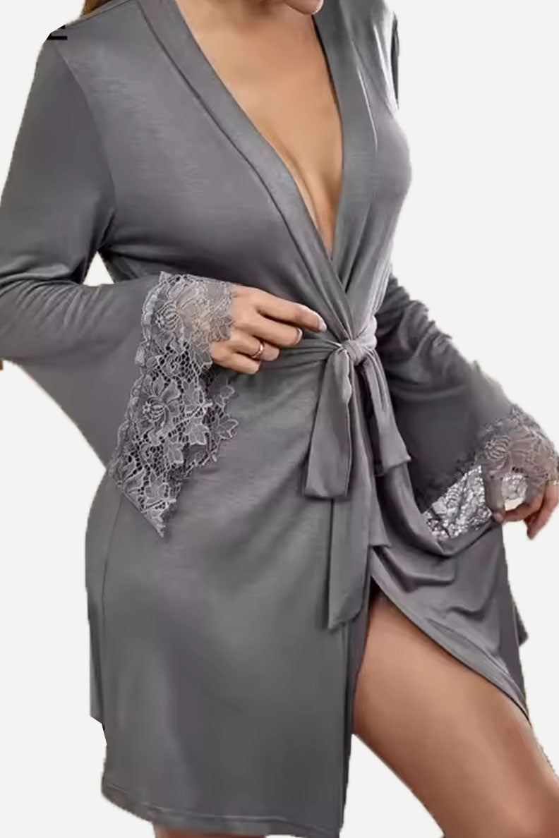 Wholesale Silk Robe Set Lace Robe Belted Sleepwear Manufacturer