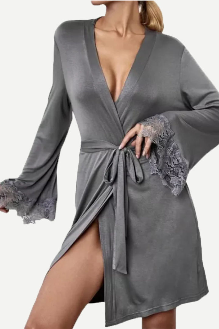 Wholesale Silk Robe Set Lace Robe Belted Sleepwear Manufacturer