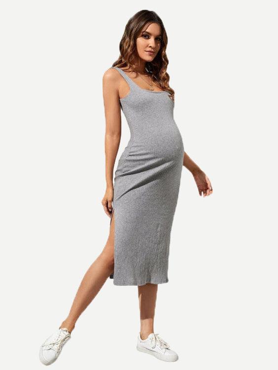 Maternity Split Thigh Rib-Knit Dresses OEM ODM