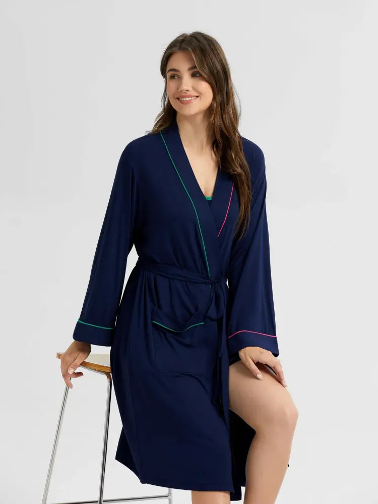 custom women sleepwear set with piping robe bulk manufacturer