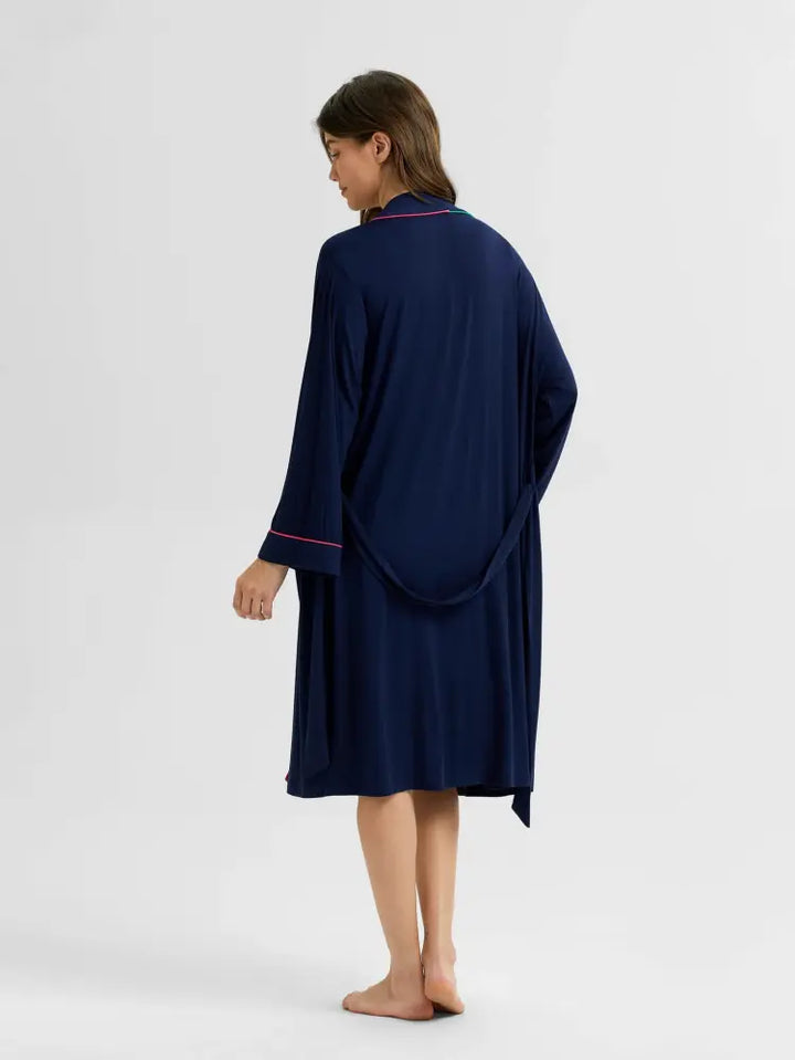 wholesale women bathrobe with contrast piping and custom logo