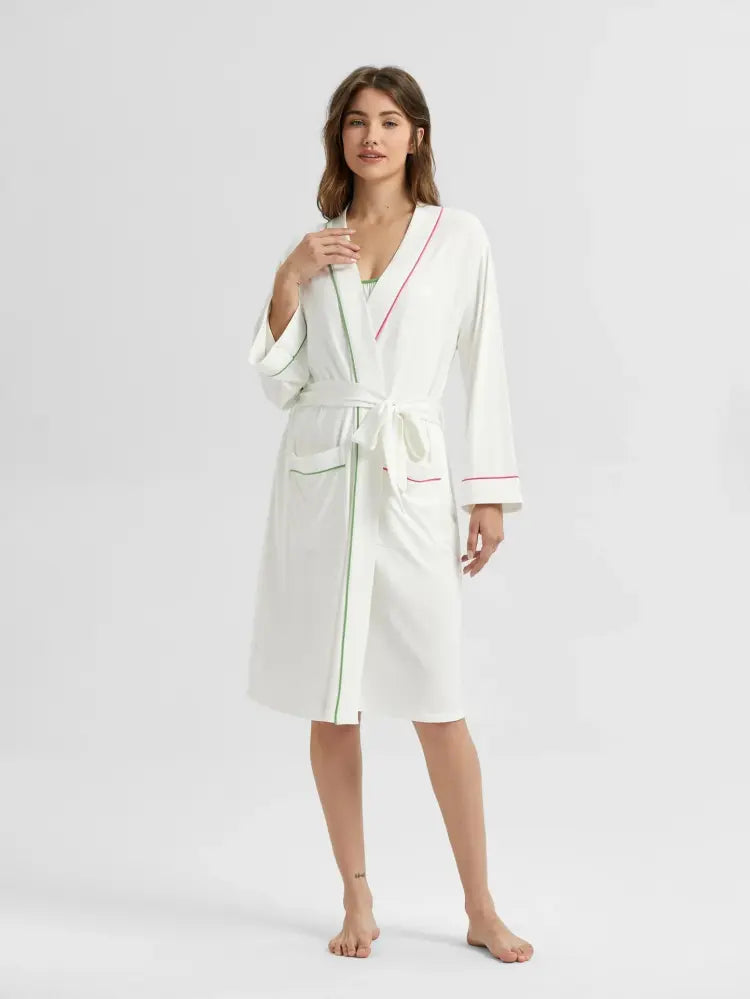 soft women bathrobe with multi color trim wholesale