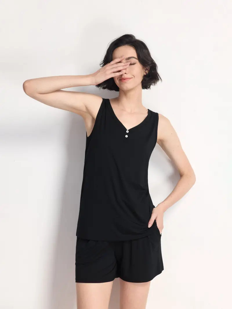 Bamboo V-Neck Pajama Set Women Sleepwear Supplier
