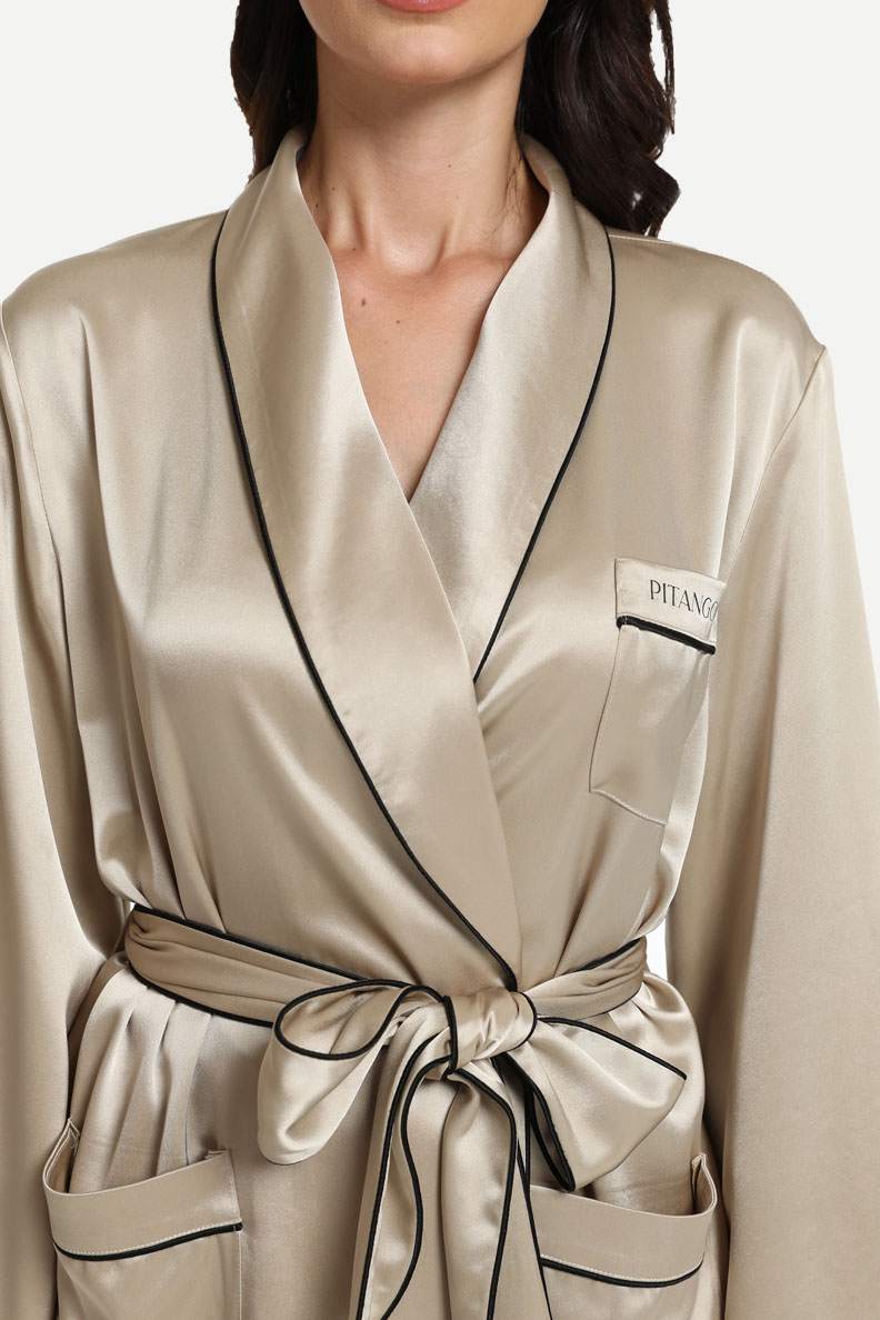 Wholesale Elegant Tie Women’s Satin Knit Cord Satin Pajamas Set-2311290049