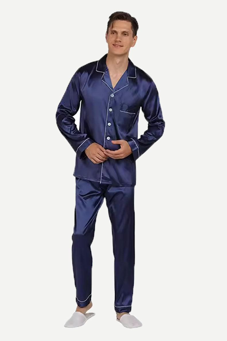 Silk Mens Pajama Long Sleevs Custom Silk Sleepwear Supplier
