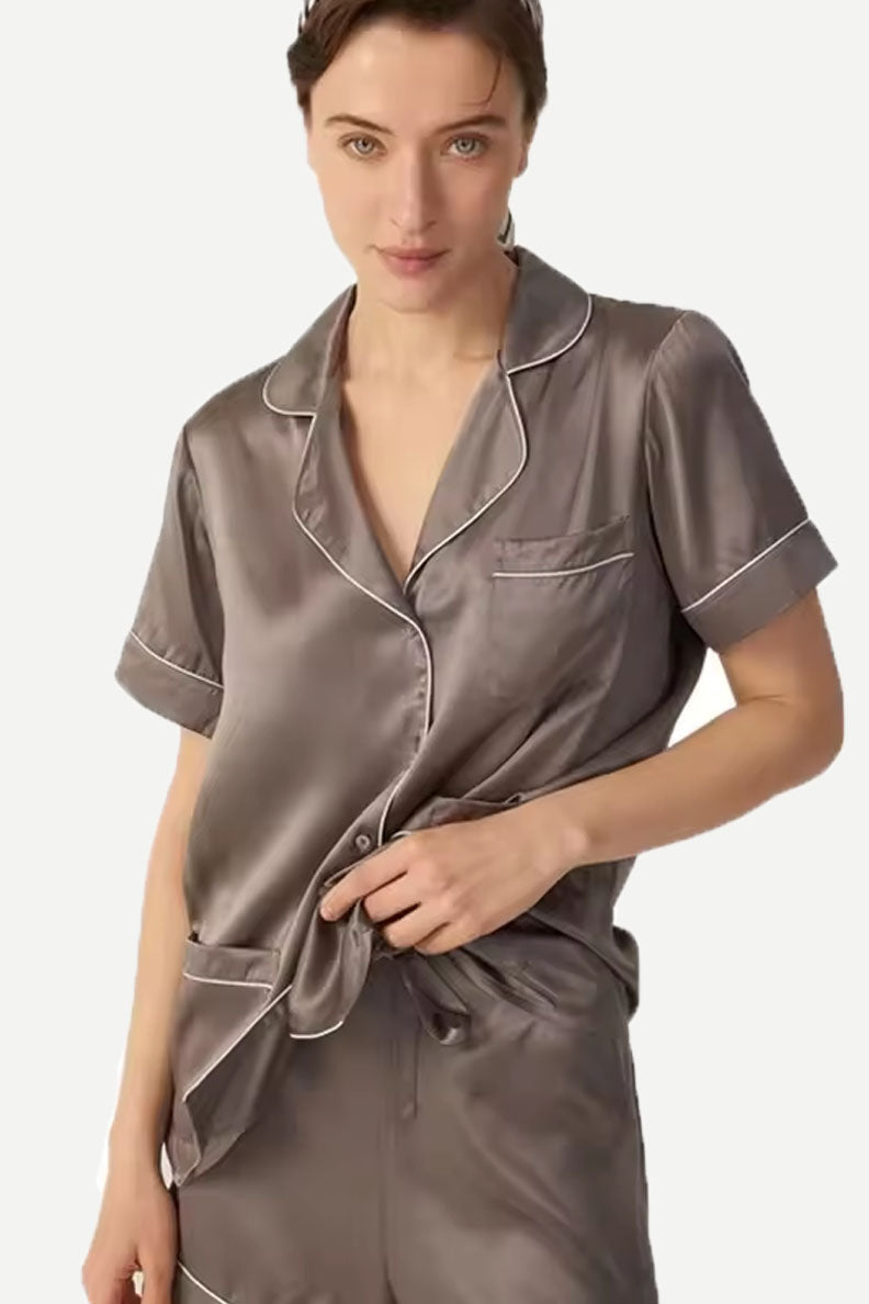 Ladies Luxury Silk Pajama Short Sleevs Sleepwear Custom Factory
