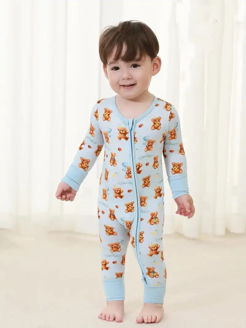 Wholesale printed baby rompers and boy zipper one-pieces.