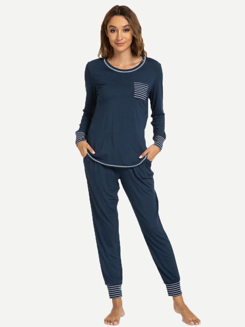 Bamboo Pajama Sets Factory Plaid Pocket Front Loungewears-31129062