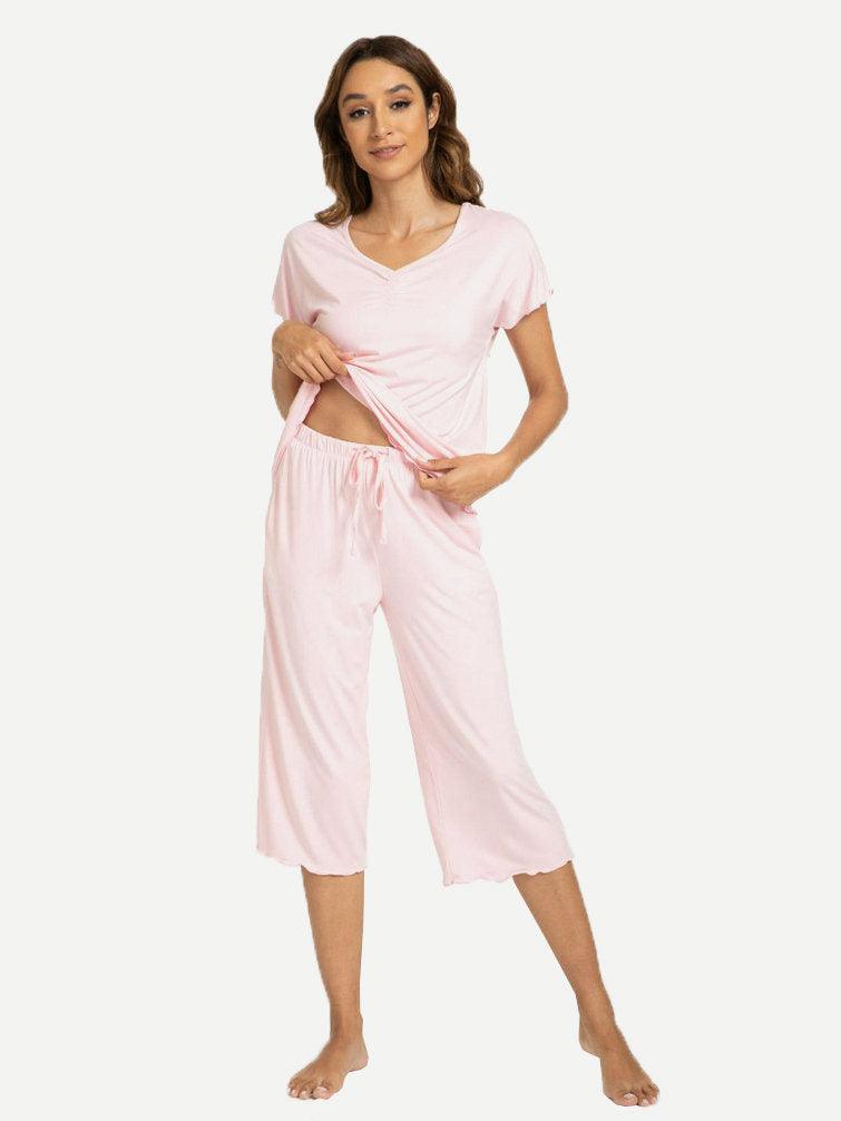 Model Short Sleeve Cropped Pants Loungewear Pajamas - Glamour Bamboo Pajamas