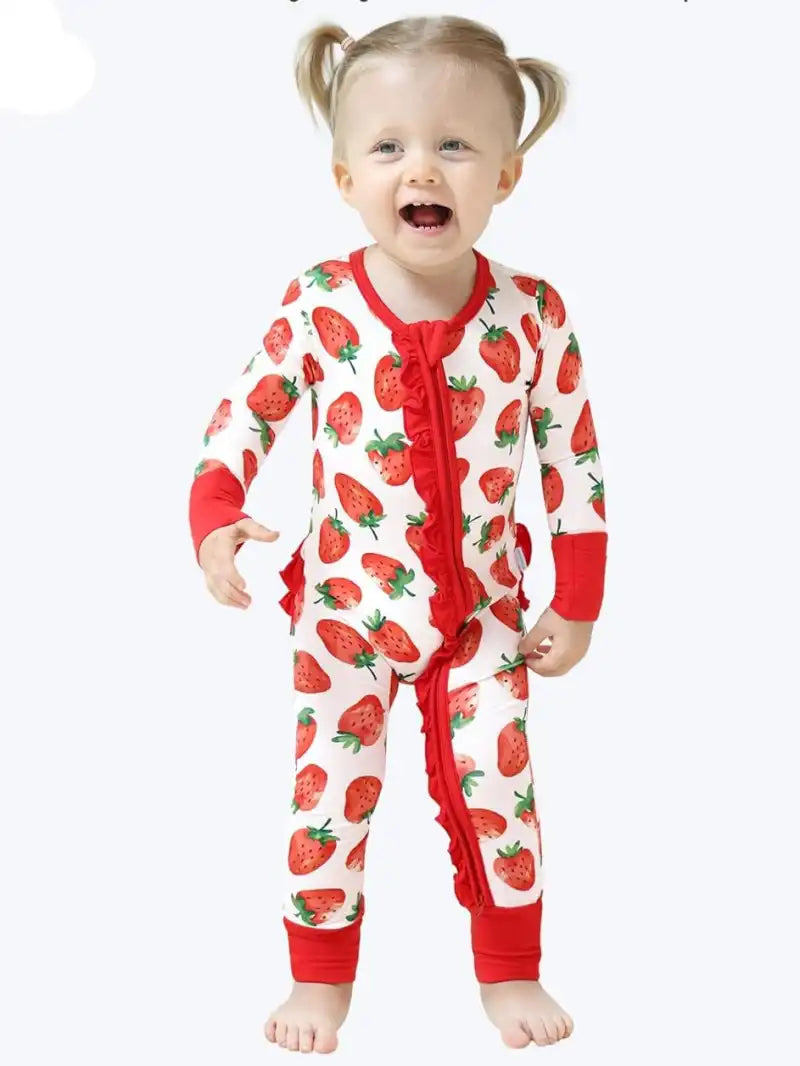 Wholesale strawberry baby pajama rompers and infant bodysuits