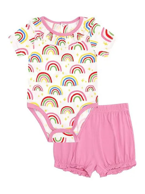 Custom Printing Baby Girl Two Pieces Bodysuit With Shorts