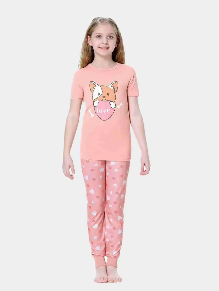 Cartoon Print Custom Bamboo Short Family Matching Two Piece Pyjamas