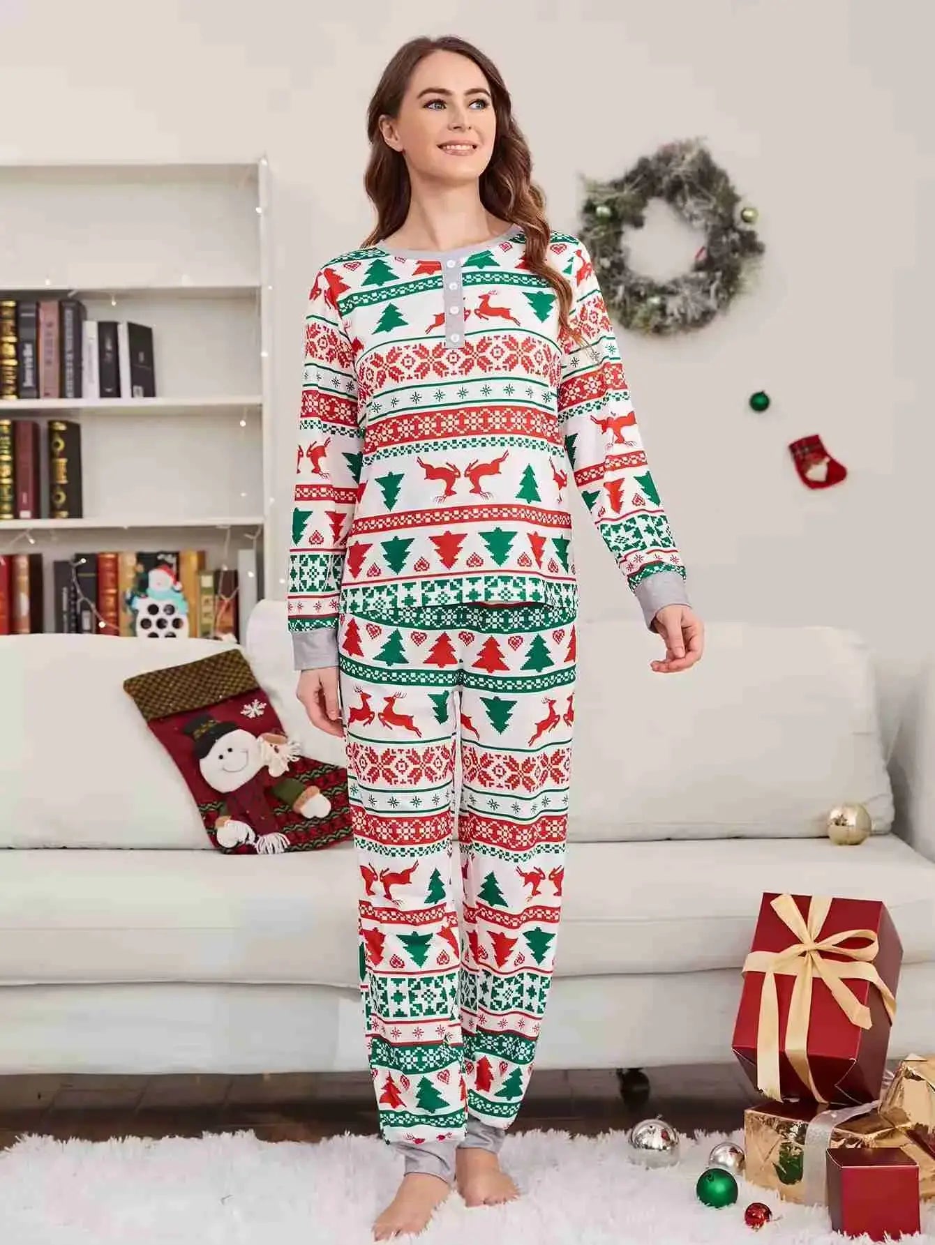 Pullover Long Winter Knit Bamboo Pyjamas Matching Christmas Pajamas Family