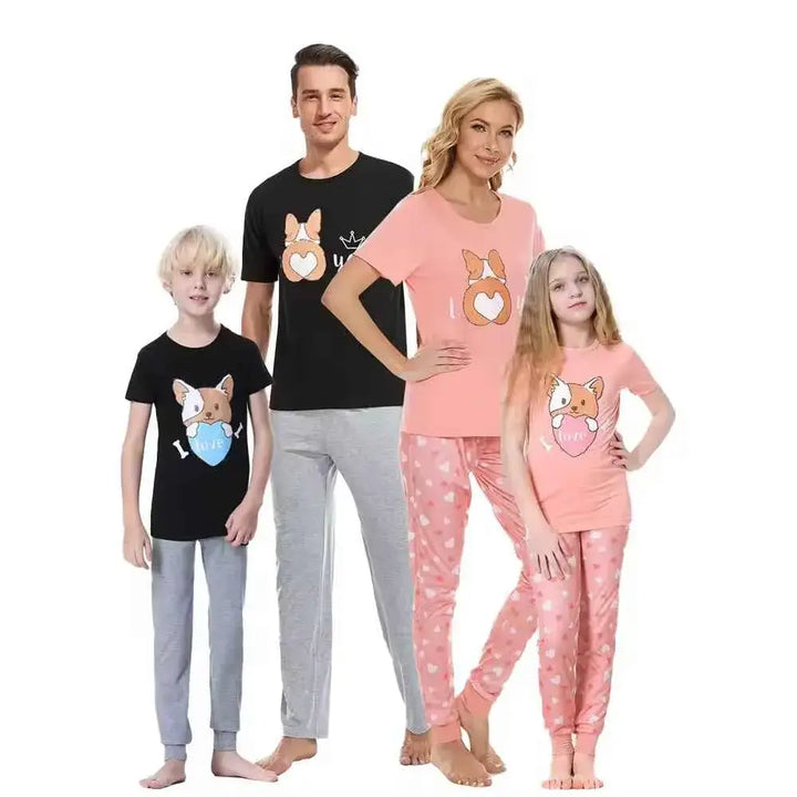 Cartoon Print Custom Bamboo Short Family Matching Two Piece Pyjamas