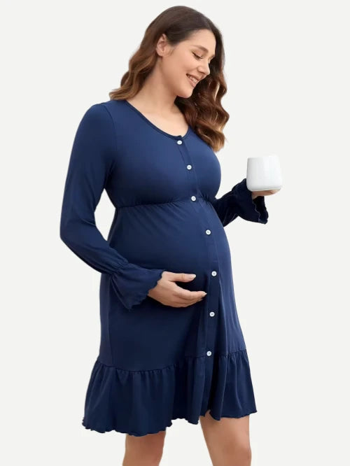 Custom Bamboo Pregnant Womens Front Button Down Nursing Dresses