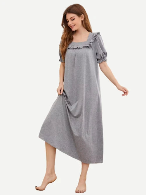 Square Neck Ruffle Trim Maternity Night Dresses Wholesale Custom