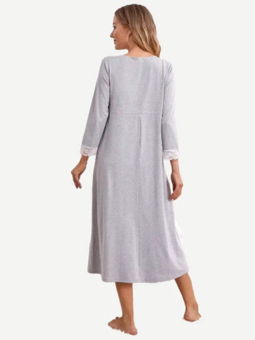 Bamboo Contrast Lace Surplice Front Maternity Nursing Night Dress