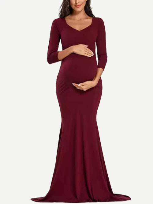 Custom Women Off Shoulder Ball Gowns V Neck Long Sleeve Maternity Dresses