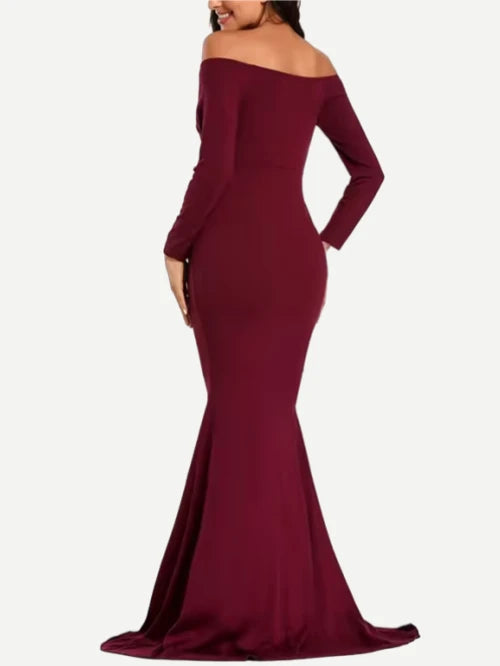 Custom Women Off Shoulder Ball Gowns V Neck Long Sleeve Maternity Dresses