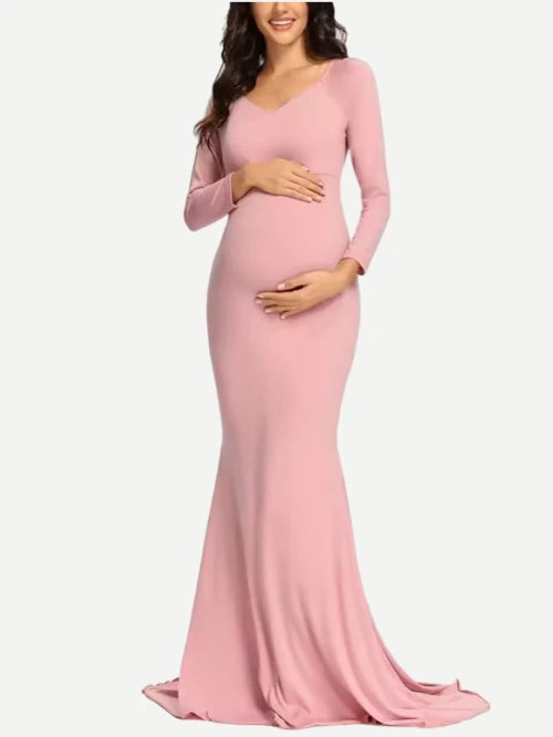 Custom Women Off Shoulder Ball Gowns V Neck Long Sleeve Maternity Dresses