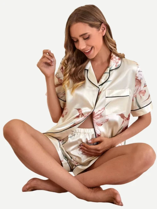 Maternity 2 PCS Pajamas Set Short Sleeve Summer Sleepwear Loungewear