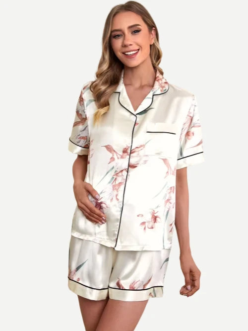 Maternity 2 PCS Pajamas Set Short Sleeve Summer Sleepwear Loungewear