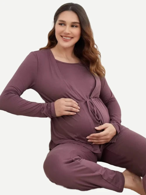 Maternity Drawstring Waist Nursing Lounge Wear Turkey Pajamas