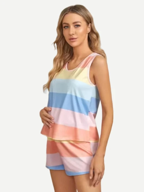 Striped Short Nursing Pregnant Sleepwear Bamboo Maternity Pajamas