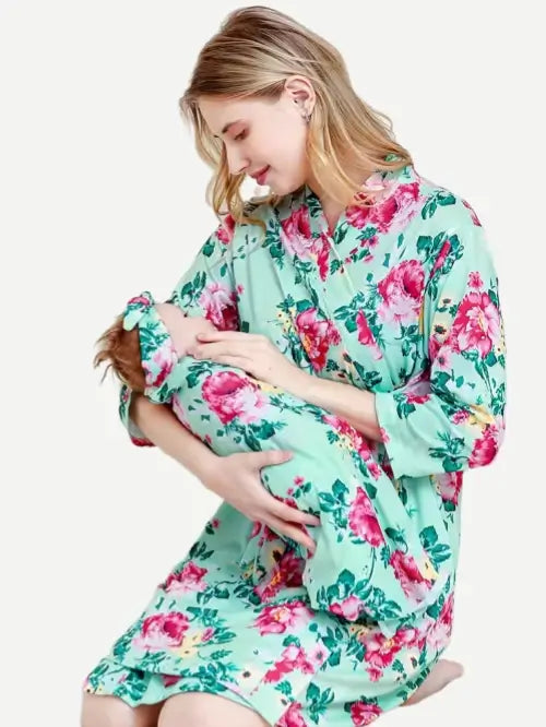 Maternity Robe Floral Printed Baby Blanket Headband Swaddle Robe