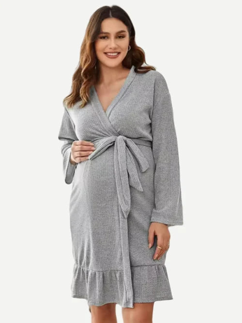 Soft Bamboo Maternity Robe Ruffles Knitted Women Dress