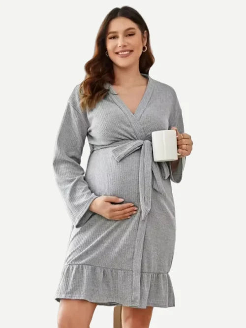 Soft Bamboo Maternity Robe Ruffles Knitted Women Dress