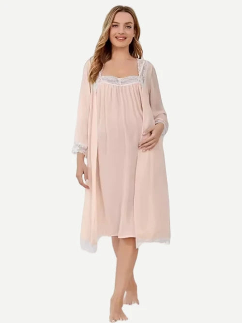 Custom Maternity Dress Contrast Lace Trim Sleep Robes